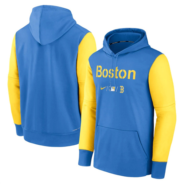 Men's Boston Red Sox Blue 2022 City Connect Therma Performance Pullover Hoodie